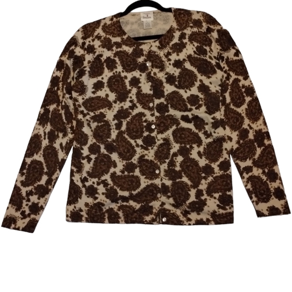 Belford for‎ Neimann Marcus Silk Paisley Long Sleeve Knit Cardigan Sweater